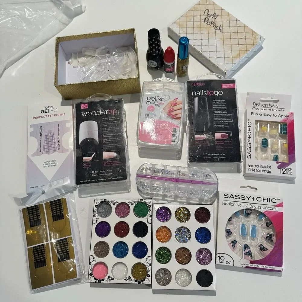 Lot Of Nail Tips Nail Forms Glitter Stick On Nails See All Photos